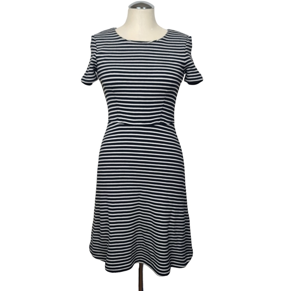 Madewell Striped Black & White Short Sleeves Back Zip Dress XS